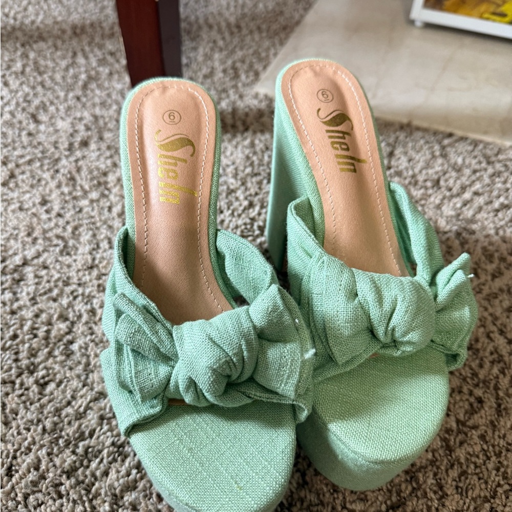 SHEIN Light Green Bow Mules